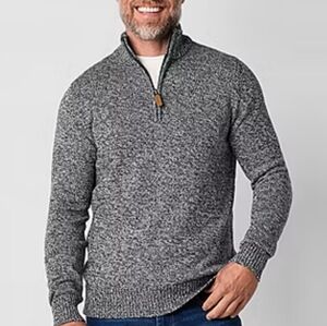 Men's St. Johns Bay Gray/. Black Quarter-Zip Sweater